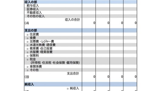 【家計簿】PL（損益決算書）とB/S（賃借対照表）のサンプル